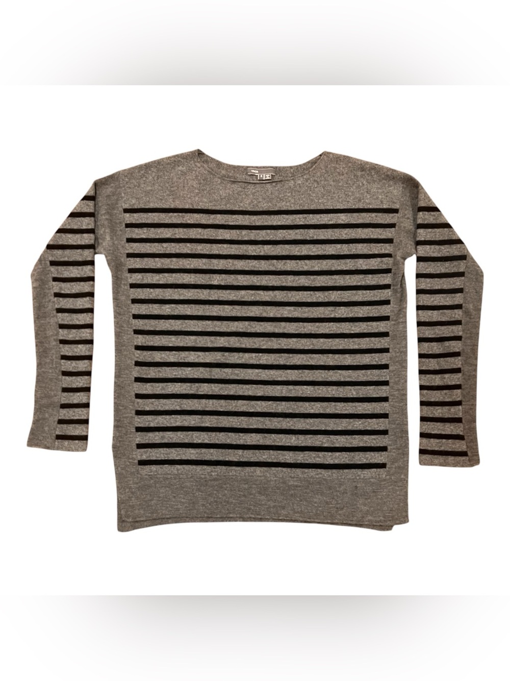 Vince Women’s 100% Cashmere Boatneck Striped Knit Sweater Gray Small Relaxed